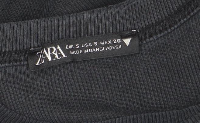 ZARA Women's Black Ribbed Long Sleeve Basic T-Shirt Size S