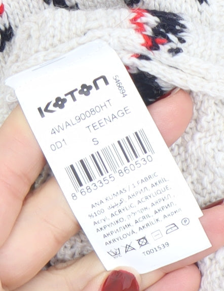 Koton Teens Beige Fair Isle Knit Sleeveless V-Neck Vest XS