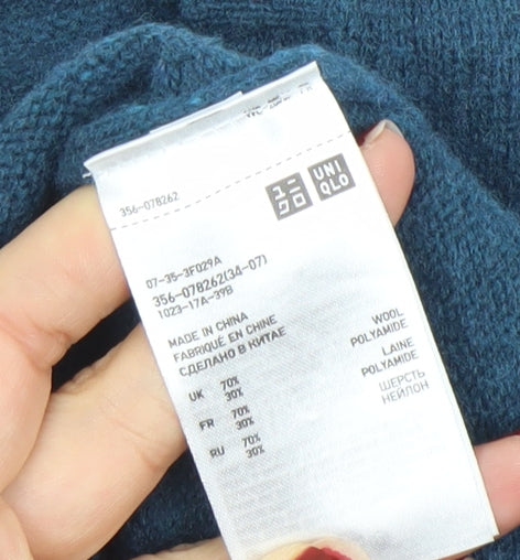 Uniqlo Men’s Blue Wool Blend V-Neck Pullover Jumper Size M