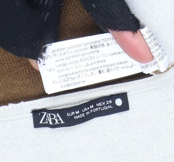 ZARA Women Brown Crew Neck Long Sleeve Pullover Jumper Size M