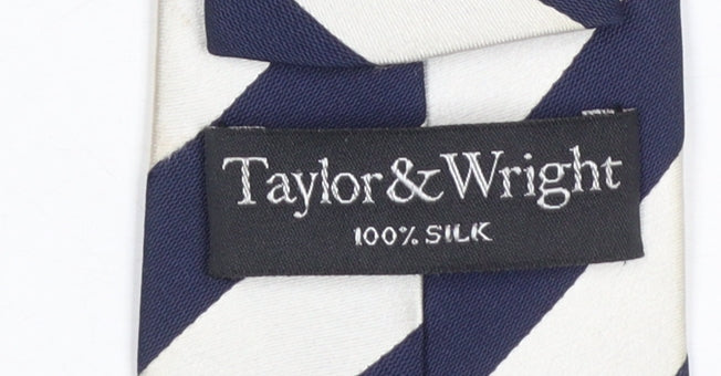 Taylor & Wright Men's Blue and Ivory Striped Silk Tie - One Size