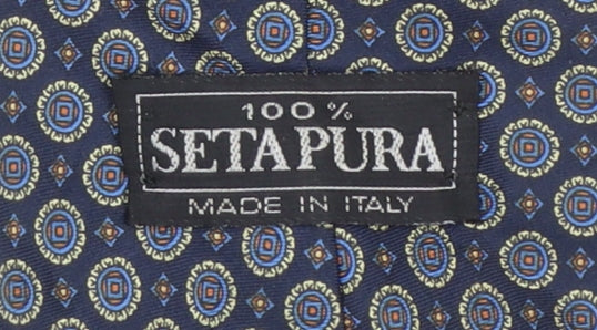Setapura Men's Blue Geometric Silk Tie Made in Italy 176cm