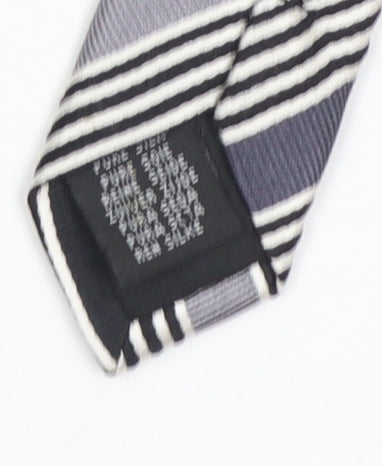 French Connection Men's Black Striped Slim Silk Tie