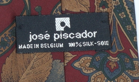 José Piscador Men’s Red Paisley Designer 100% Silk Tie One Size