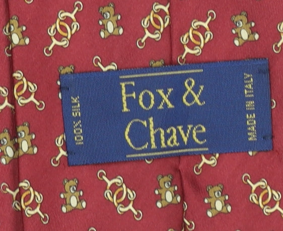 Fox & Chave Men's Red Silk Teddy Bear Pattern Tie - One Size