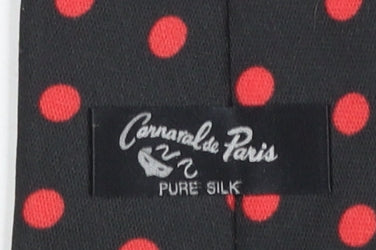 Carnaval de Paris Men's Black Red Polka Dot Pure Silk Slim Tie