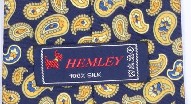Hemley Gibson Price Men's Navy & Gold Paisley Silk Tie 176cm