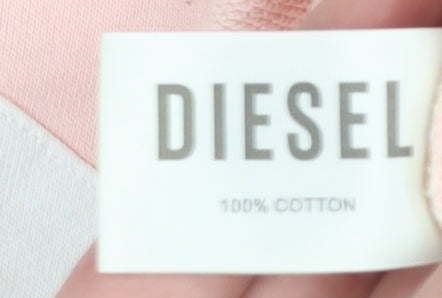 Diesel Womens Pink White Logo Crew Neck Cotton Sweatshirt M