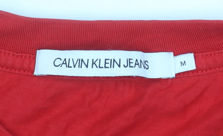 Calvin Klein Jeans Men's Red Logo Cotton Crew Neck T-Shirt M