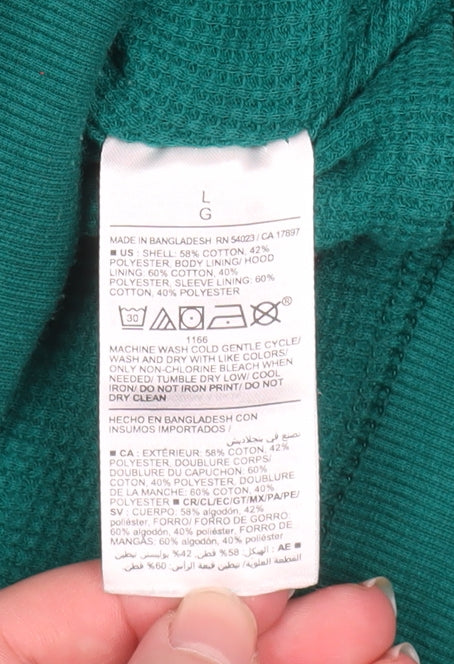 Old Navy Men’s Green Pullover Hoodie L Hooded Sweatshirt Logo Cozy Lined