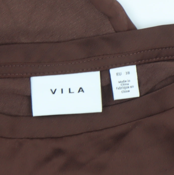 Vila Women Brown Short Sleeve Basic Blouse Size 8