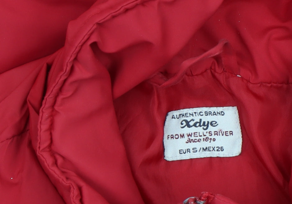 Xdye Womens Red Long Puffer Coat Size 8 Full Zip Winter Jacket
