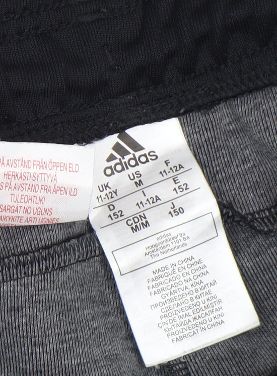 Adidas Boys Black Jogger Trousers Size 11-12 Years Polyester Cotton Activewear