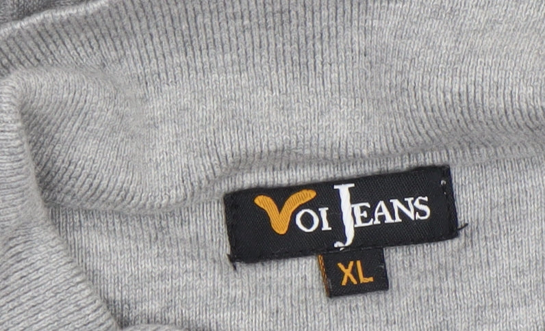 Voi Jeans Men Grey Cotton Collared Henley Jumper XL