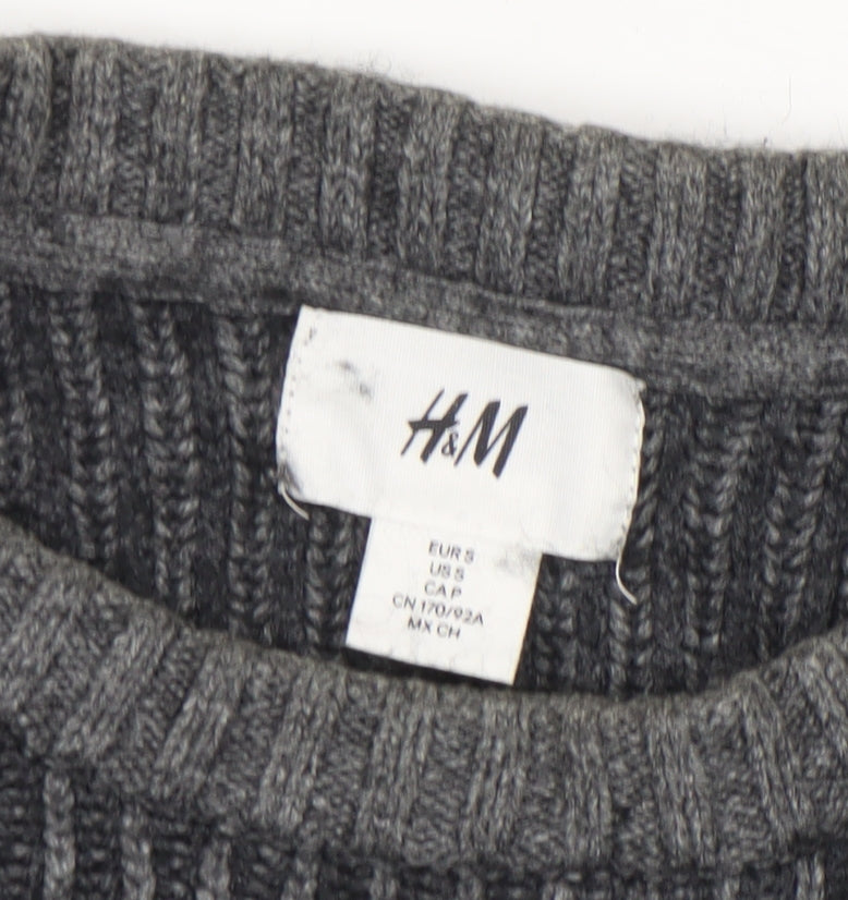 H&M Men’s Grey Chunky-Knit Acrylic Jumper Size S Crew Neck Casual