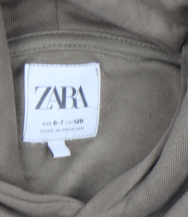 Zara Boys Beige Pullover Hoodie 6-7 Years Cotton Blend Casual Sweatshirt