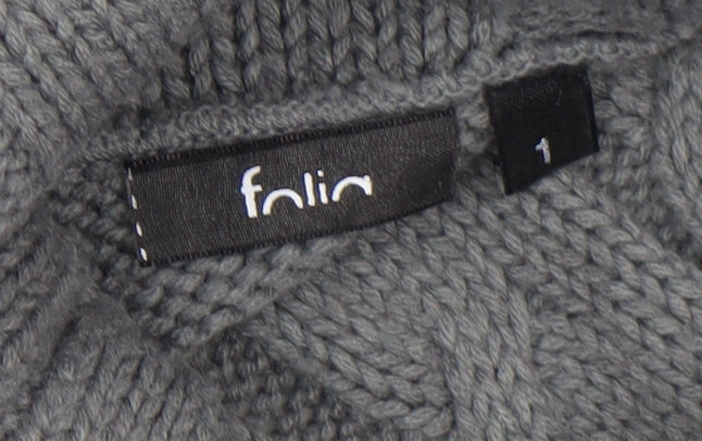 Folia Women Grey Wool Blend Roll Neck Cable-Knit Jumper Size S