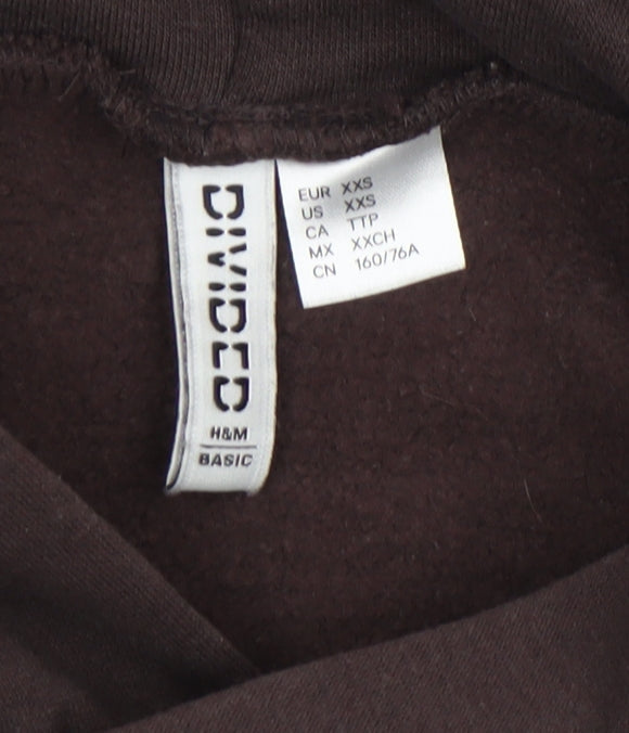 H&M Divided Women Brown Pullover Hoodie XXS Cotton Blend Casual