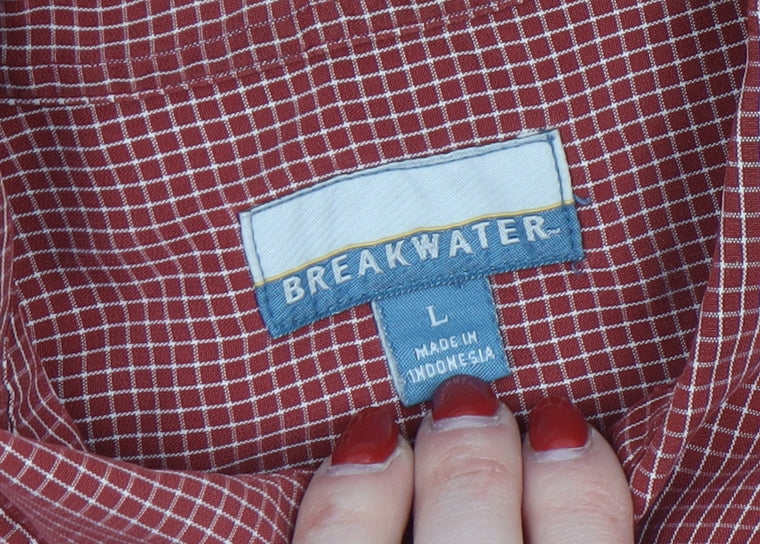 Breakwater Men's Red Check Short Sleeve Button-Up Shirt L Regular Fit