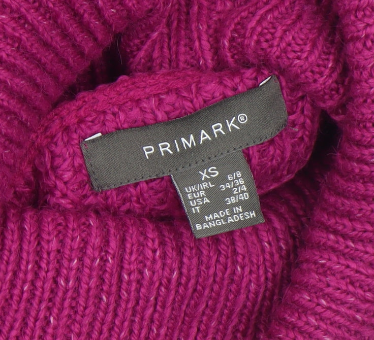 Primark Womens Pink Roll Neck Chunky Knit Jumper XS