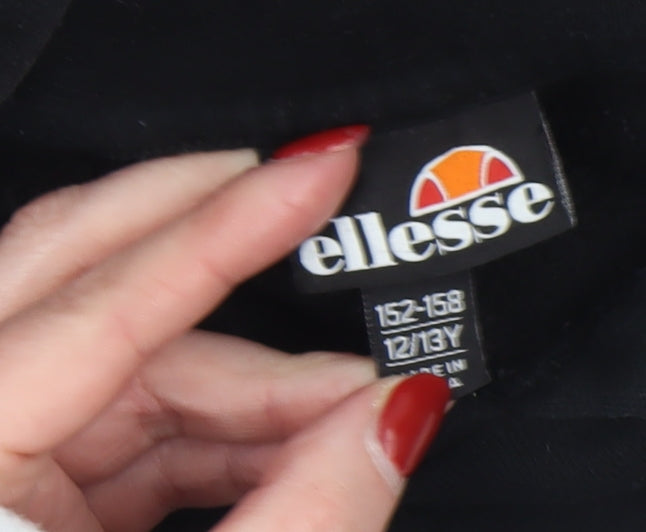 Ellesse Boys Black Pullover Hoodie 12-13 Years Logo Cotton Blend