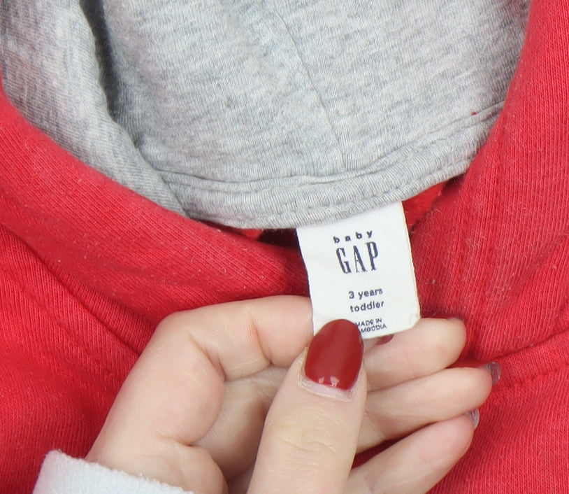 Gap Boys Red Pullover Hoodie 3 Years Cotton Logo Design