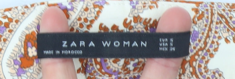 Zara Woman Beige Paisley Slim Trousers UK 10 Casual Boho Style