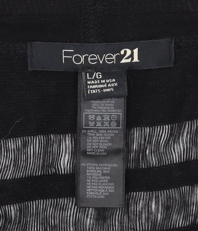 Forever 21 Women Black Sleeveless Fringe Open Knit Vest L