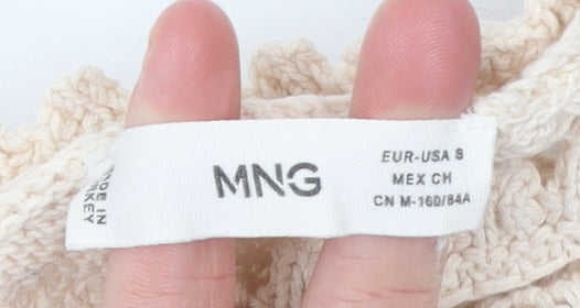 MNG Women Beige Open-Knit One Shoulder Pullover Jumper Size S