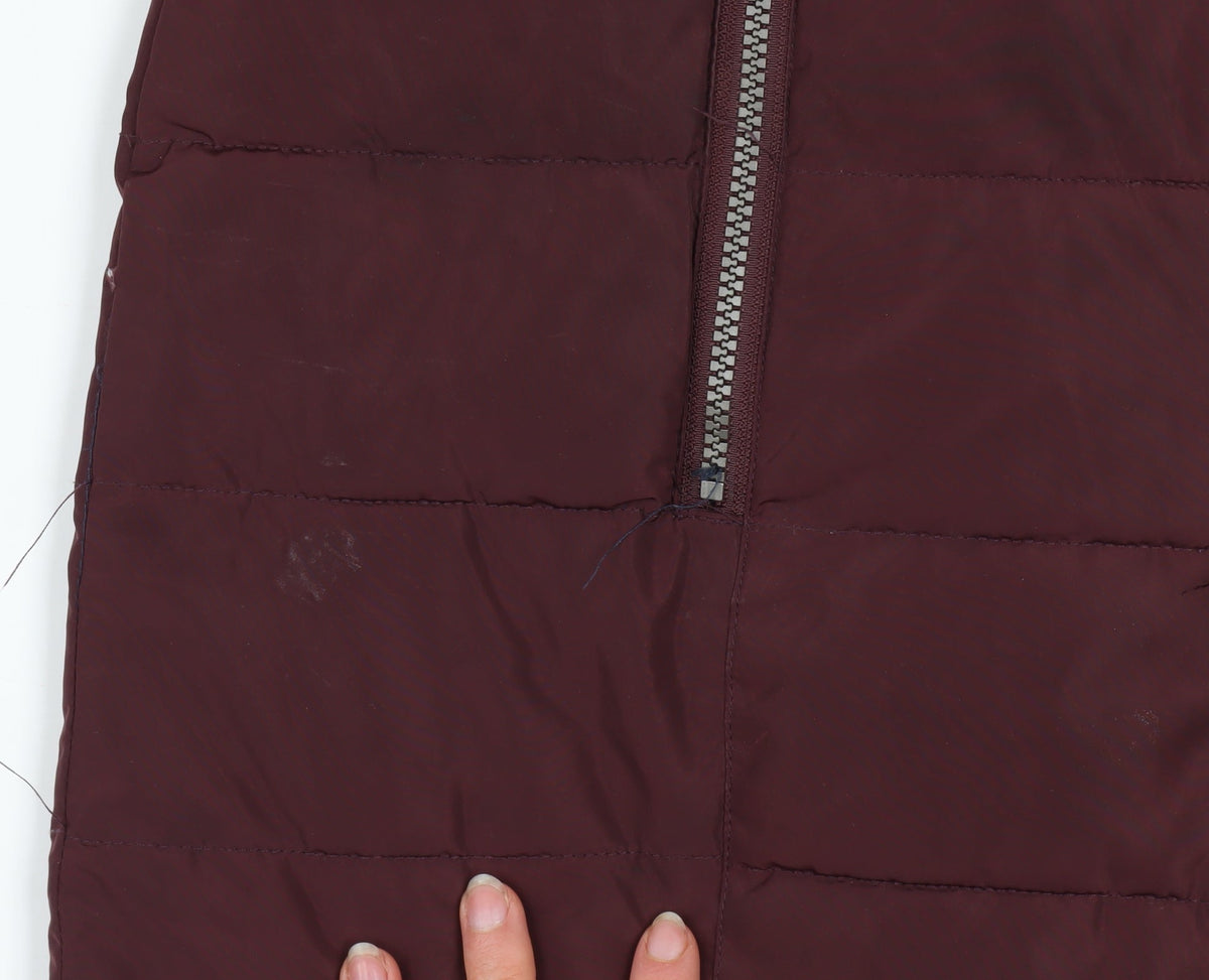 Soya Concept Women’s Red Hooded Puffer Jacket Size M Full Zip Mid-Length