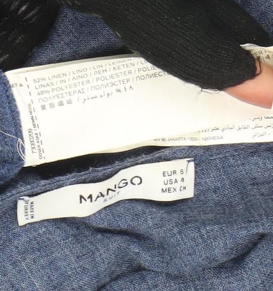 Mango Women Blue Linen Blend 3/4 Sleeve Boat Neck Blouse Size 8