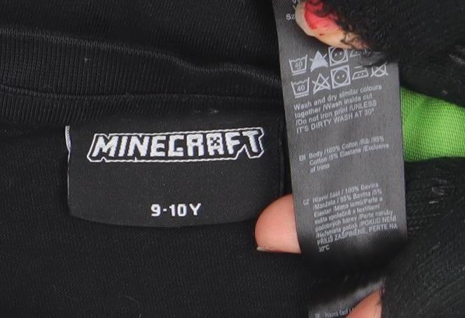 Minecraft Boys Black Green T-Shirt 9-10 Years Short Sleeve Graphic Cotton