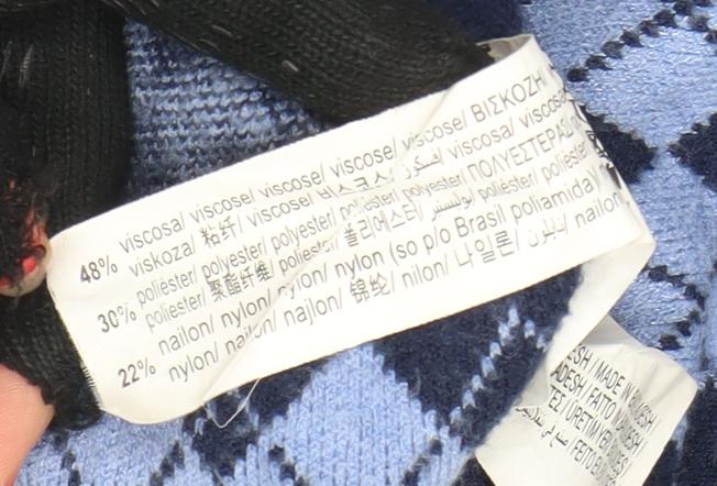 Pull & Bear Women's Blue Argyle Knit Crew Neck Jumper Size 10