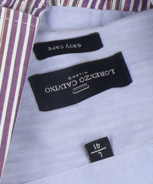 Lorenzo Calvino Men's Purple Striped Long Sleeve Button-Up Shirt L 41 Easy Care