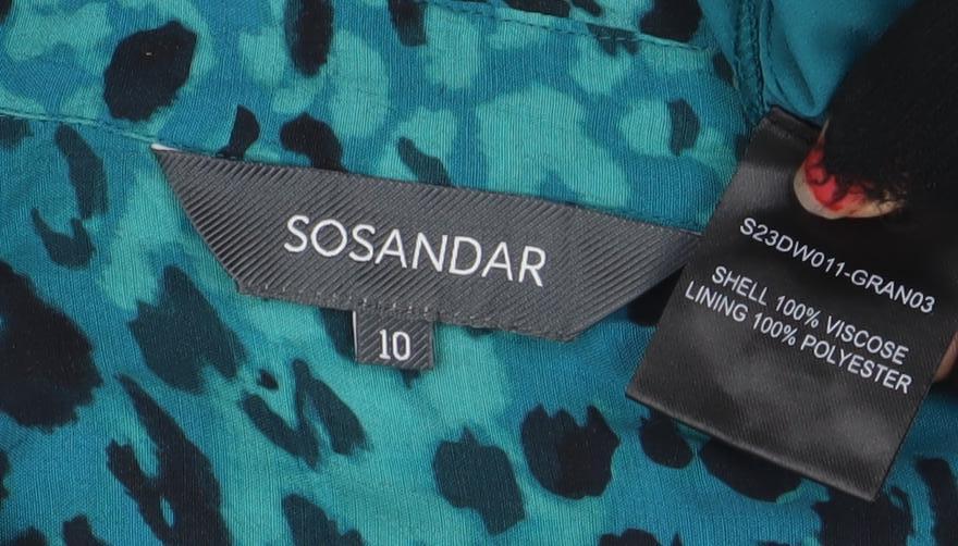 Sonsandar Women’s Blue Animal Print Wrap Dress Size 10 Long Sleeve