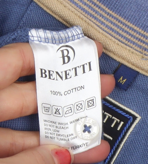 Benetti Men's Blue Cotton Polo Shirt Size M Regular Fit