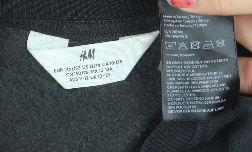 H&M Girls Black Lilo & Stitch Graphic Pullover Sweatshirt 10-12 Years
