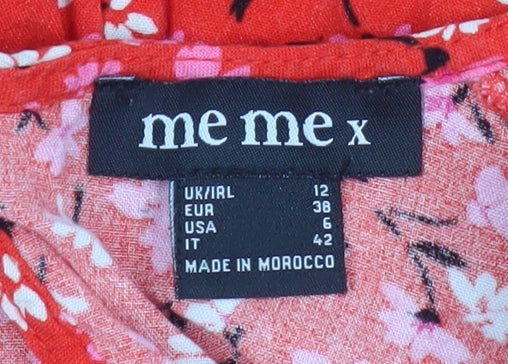 Me Me X Women Red Floral V-Neck A-Line Short Dress Size 12