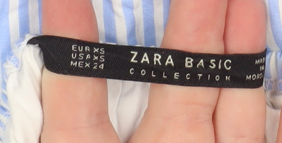 Zara Women Blue Striped Off Shoulder Blouse XS