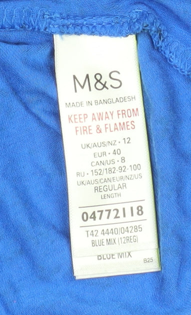 Marks & Spencer Women Blue Floral High Neck Shift Dress Size 12