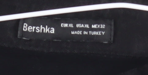 Bershka Women Black Cropped Satin Button-Up Shirt Size L
