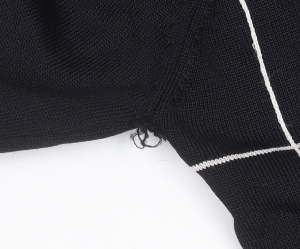 LTS Women Black Check Knit Long Sleeve Boat Neck Top Size 14
