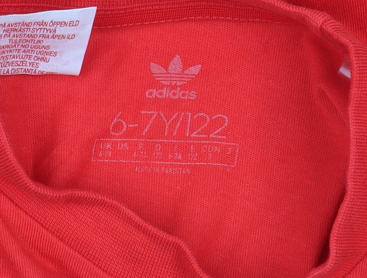 Adidas Boys Red Logo Cotton T-Shirt 6-7 Years Casual Sportswear