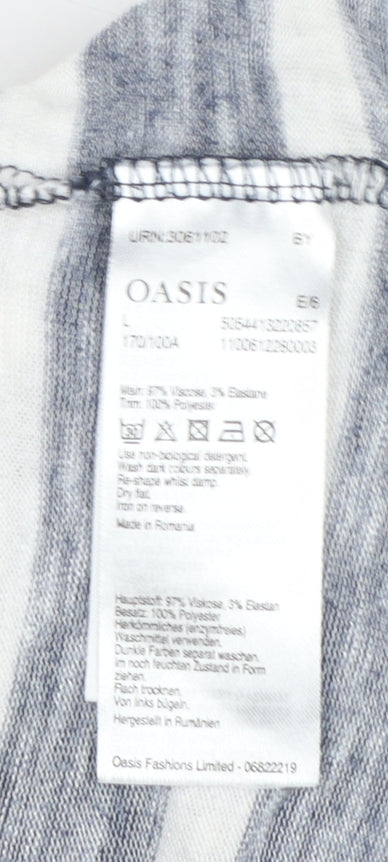 Oasis Women Blue Striped 3/4 Sleeve Jersey Top L
