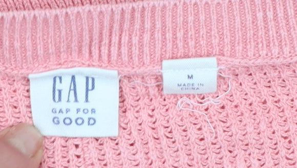 GAP Women's Pink V-Neck Cotton Jumper Size M