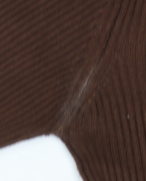 Stradivarius Women Brown XS Slim Fit Ribbed Knit Long Sleeve Jumper