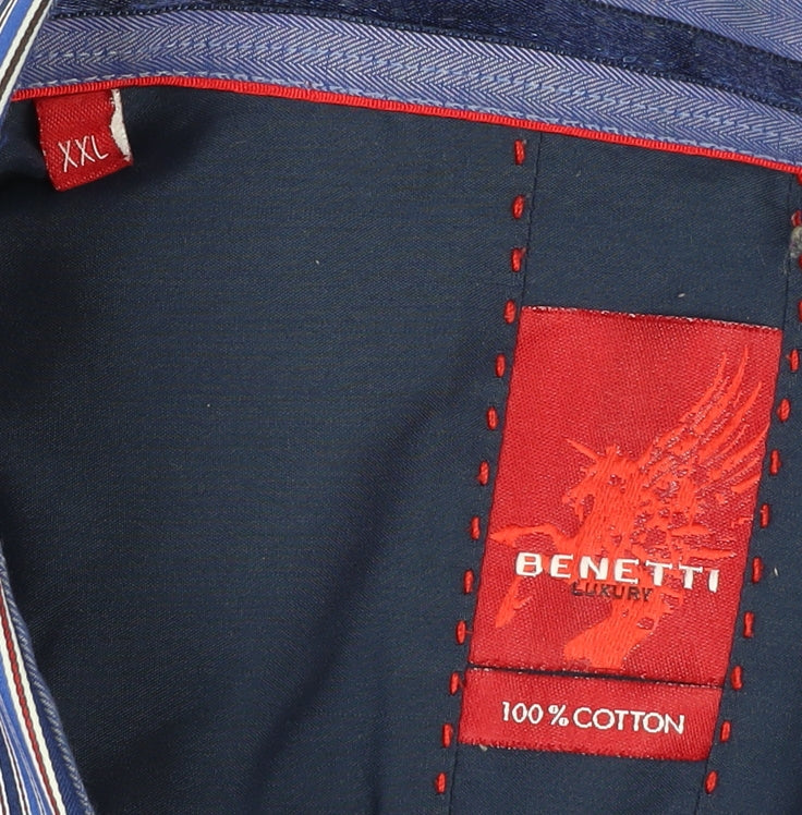 Benetti Men's Blue Striped Cotton Long Sleeve Button-Up Shirt XXL