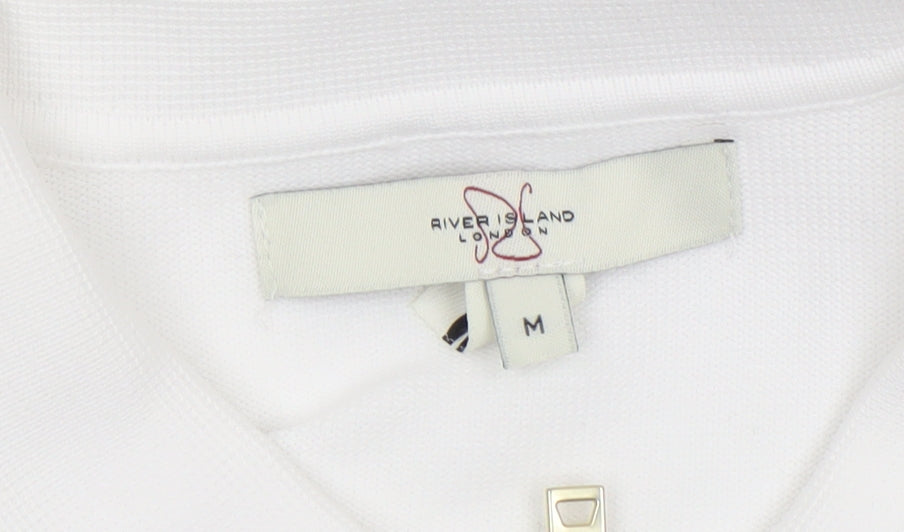 River Island Men’s White Collared Argyle Knit 1/4 Zip Jumper Size M
