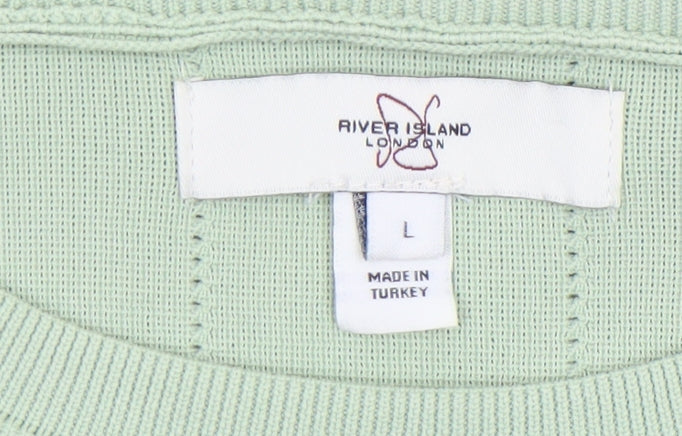 River Island Men's Green L Short Sleeve Crew Neck Pullover Jumper