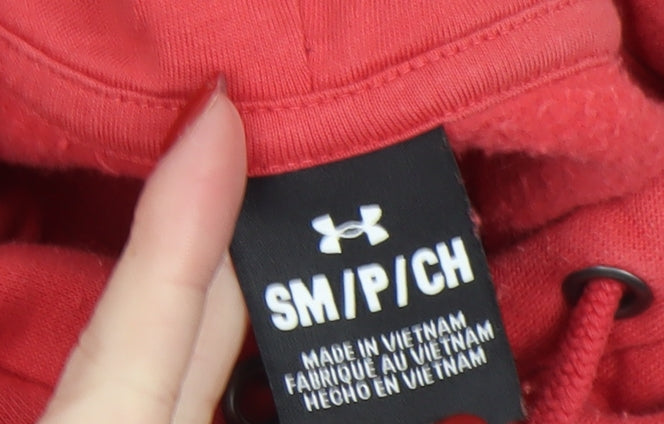 Under Armour Boys Red Pullover Hoodie Small Cotton Blend Sportswear